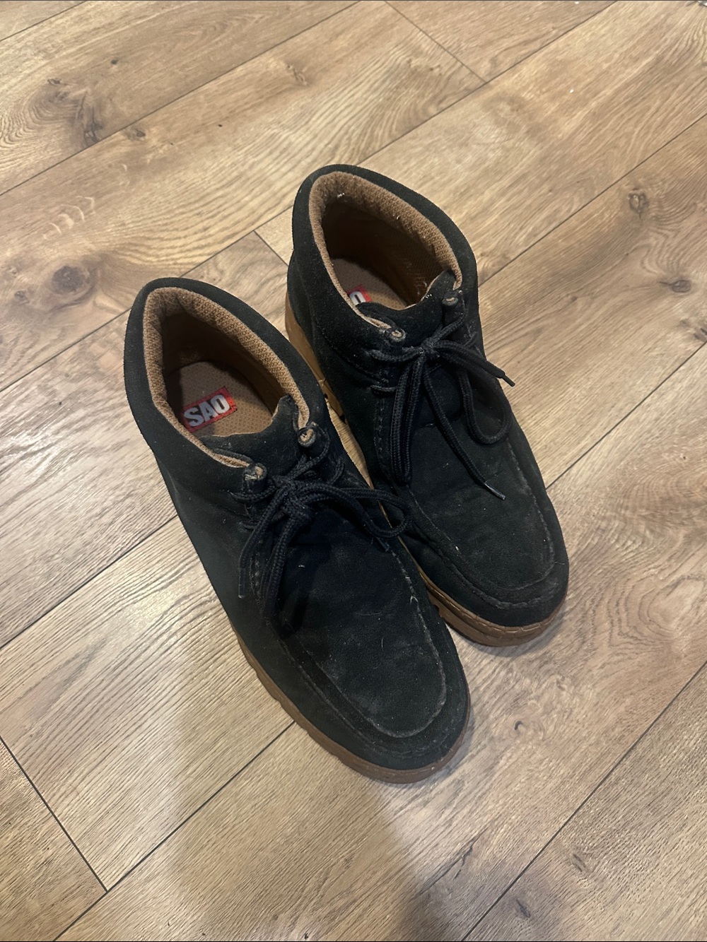 Black Suede Chukka Boots with Brown Trim